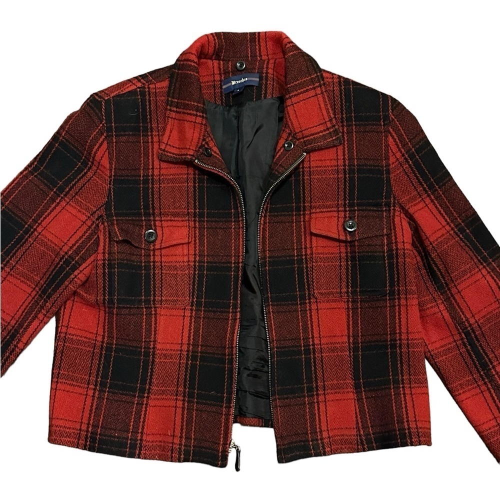 Vintage Breeches Women’s Wool Red/Black Plaid Zip Jacket with Pockets Size L‌‌ - Picture 4 of 10
